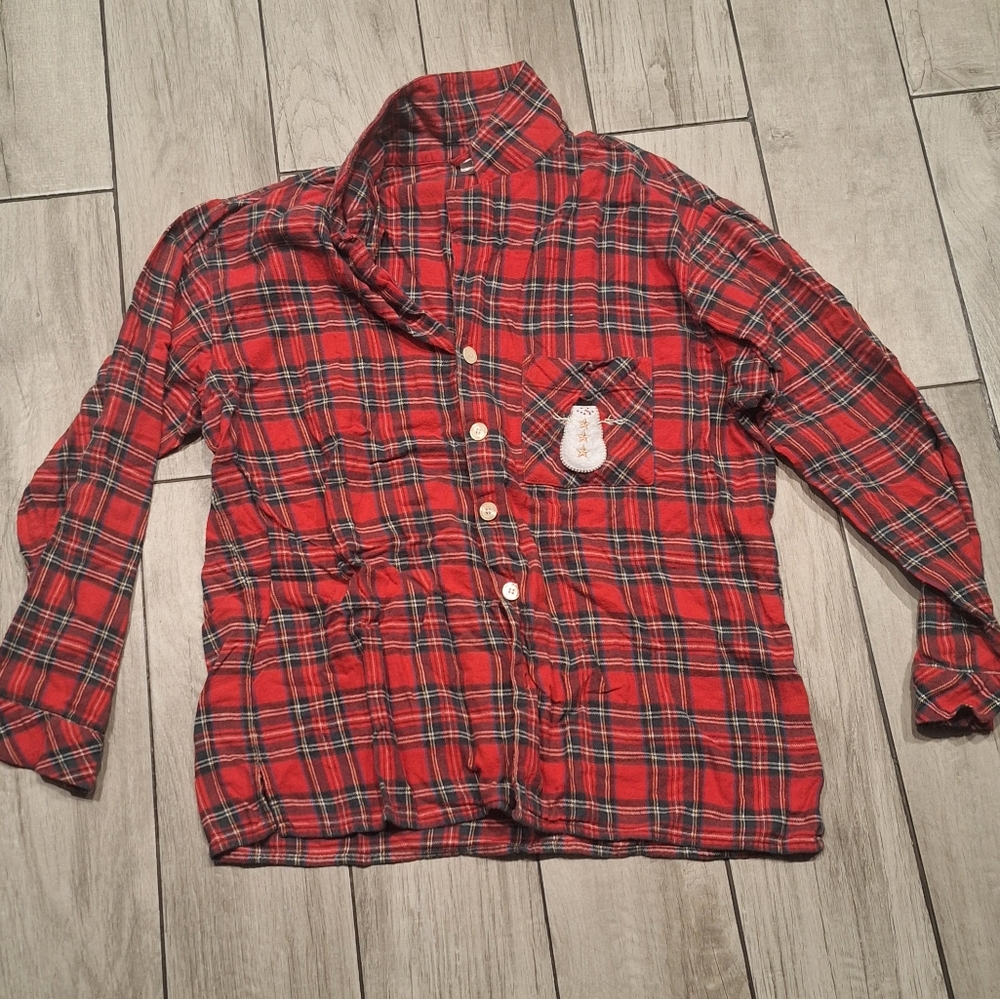 🦔 Snowman plaid flannel pajama top🎀